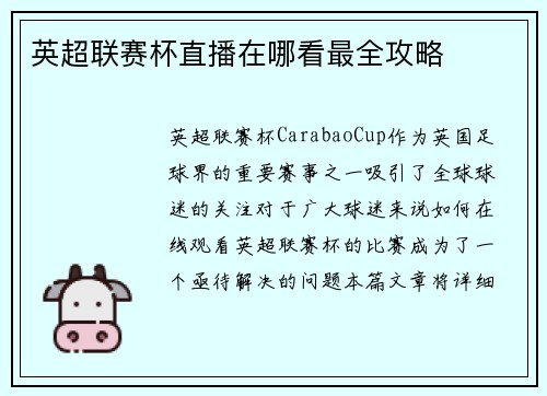 英超联赛杯直播在哪看最全攻略